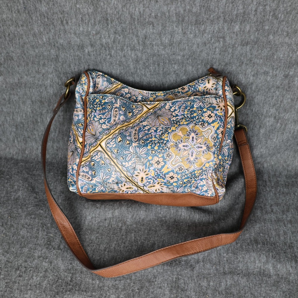 Rosetti Crossbody Bag Womens Medium Blue Paisley Faux Leather Studded Trim